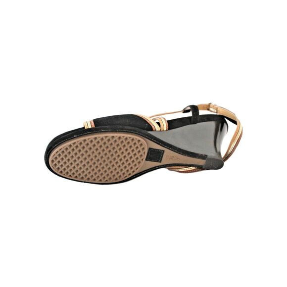 Aerosoles Signature Sandals Wedge Black Suede W Gold Cross Strap Size 9 - Picture 9 of 11
